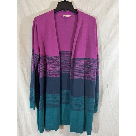 Belle by Kim Gravel Women's Large Knit Long Cardigan Purple And Blue - Picture 1 of 7
